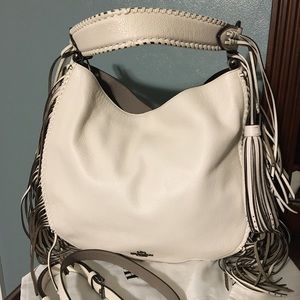 Coach Nomad Fringe Whiplash Large Chalk White Leather Bag Whipstitch Purse